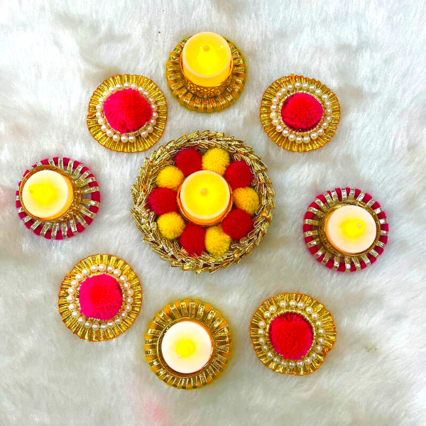 Heavy Gota Ring Rangoli Set with Candles