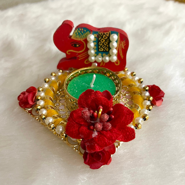 Heavy Gota Work Rangoli Set With Candle