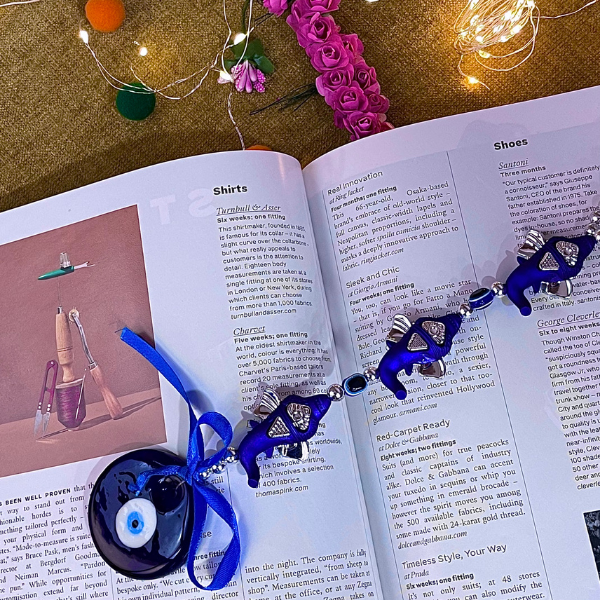 Evil Eye with 3 Elephants Hanging for Protection from Evil Eye