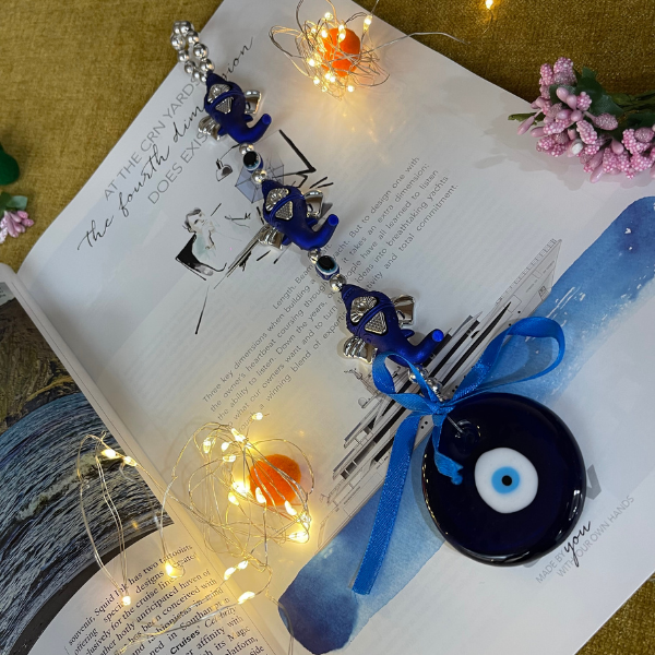 Evil Eye with 3 Elephants Hanging for Protection from Evil Eye