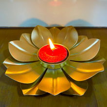 Load image into Gallery viewer, Flower Design Metal T-Light Candle Holder with Candle