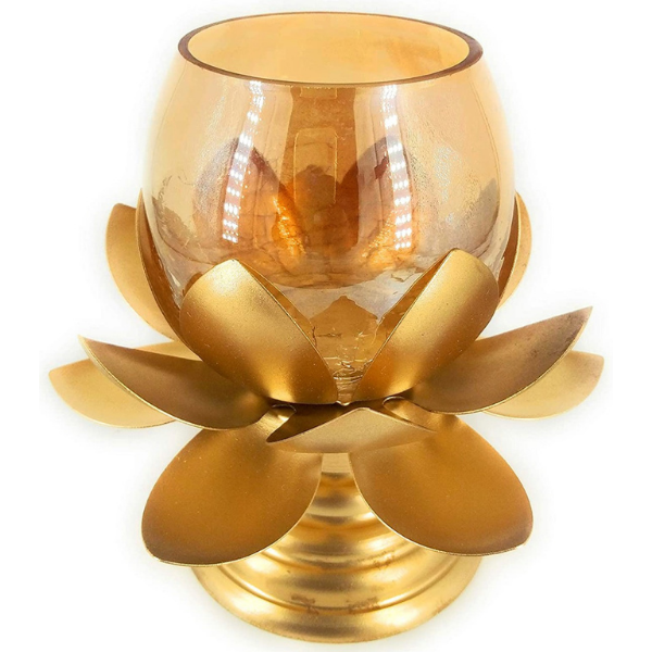 Lotus T-Light Stand with Glass with Candle