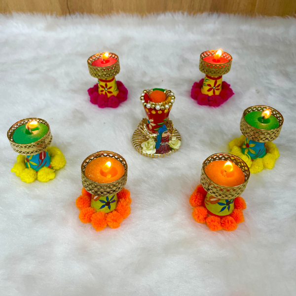 T-Light candle Holder Rangoli Set with Candle