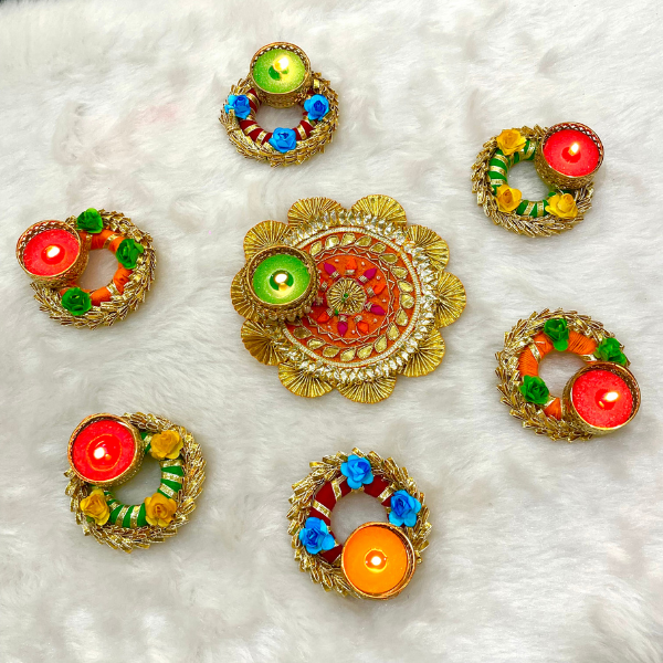 Gota Churi Heavy Rangoli Set with Candles