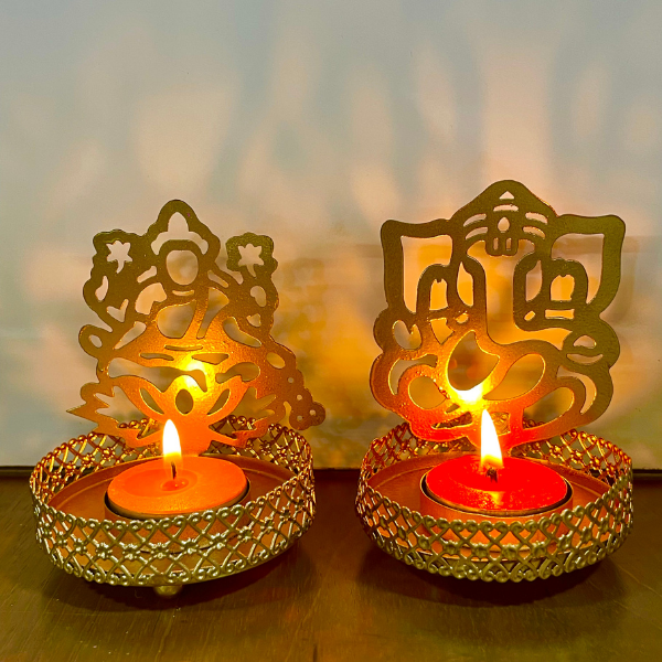 Laxmi-Ganesh T-Light Candle Holder with Candle