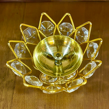 Load image into Gallery viewer, Lotus Shape Crystal Akhand Diya Brass