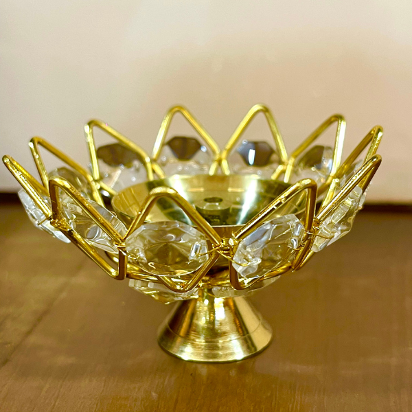 Lotus Shape Crystal Akhand Diya Brass