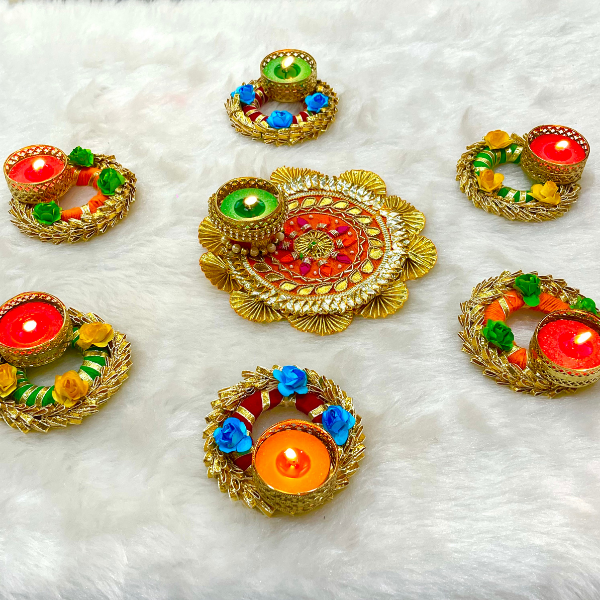 Gota Churi Heavy Rangoli Set with Candles