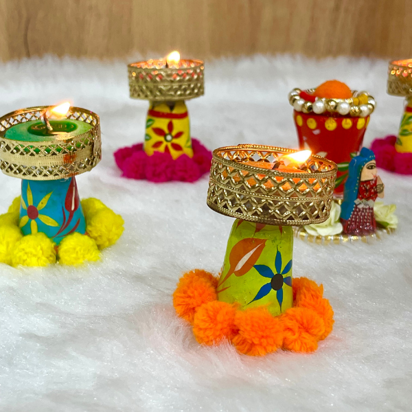 T-Light candle Holder Rangoli Set with Candle