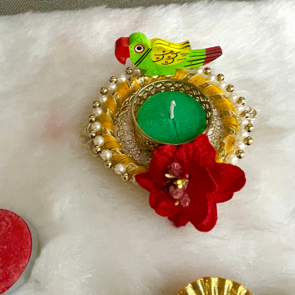 Heavy Gota Work Rangoli Set With Candle