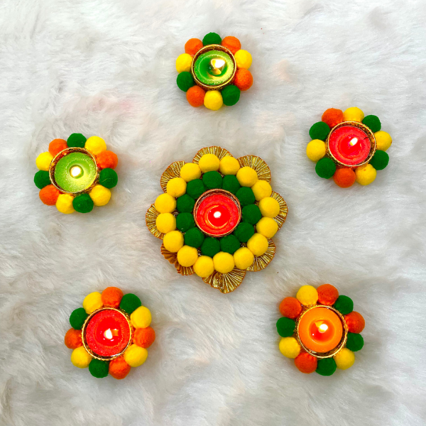 Heavy Pom-Pom Rangoli Set with Candles
