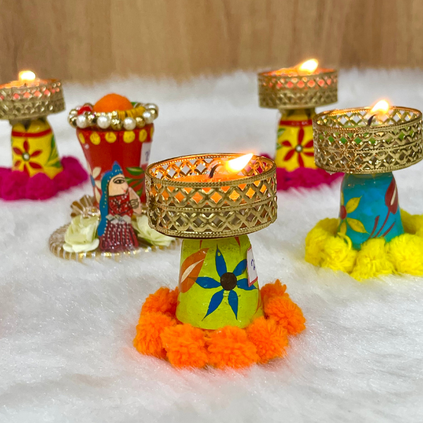 T-Light candle Holder Rangoli Set with Candle