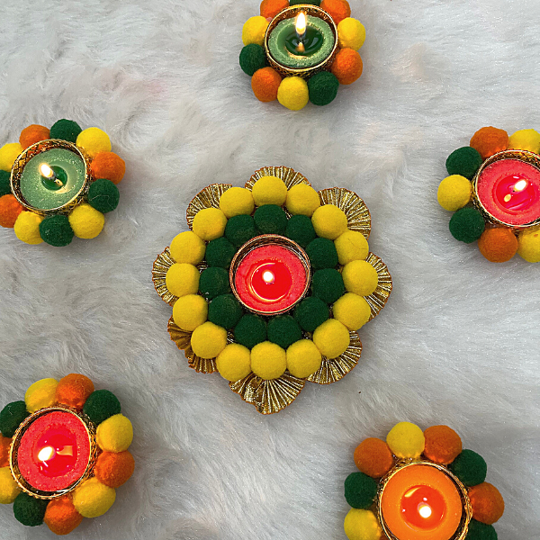 Heavy Pom-Pom Rangoli Set with Candles
