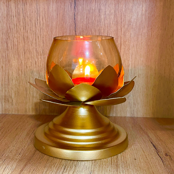 Lotus T-Light Stand with Glass with Candle