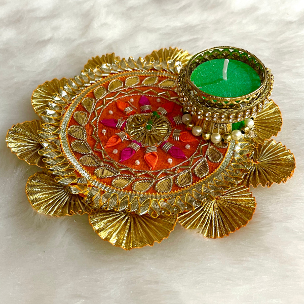 Heavy Gota work T-Light candle Holder with Candle