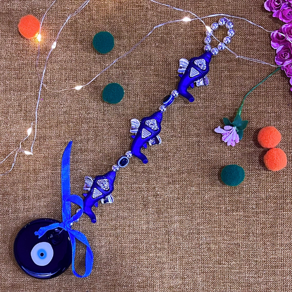 Evil Eye with 3 Elephants Hanging for Protection from Evil Eye